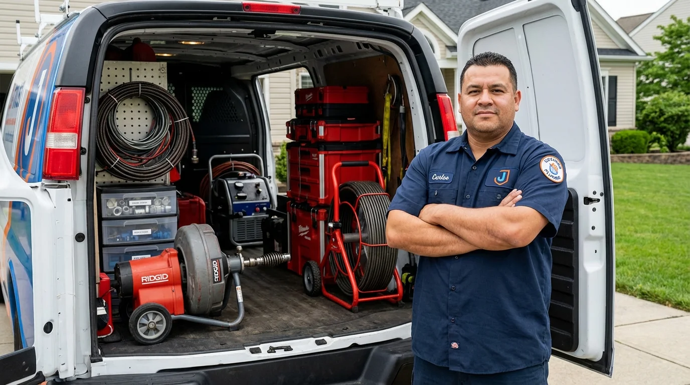 Professional drain cleaning equipment and Johns Plumbing LLC plumber in Masury