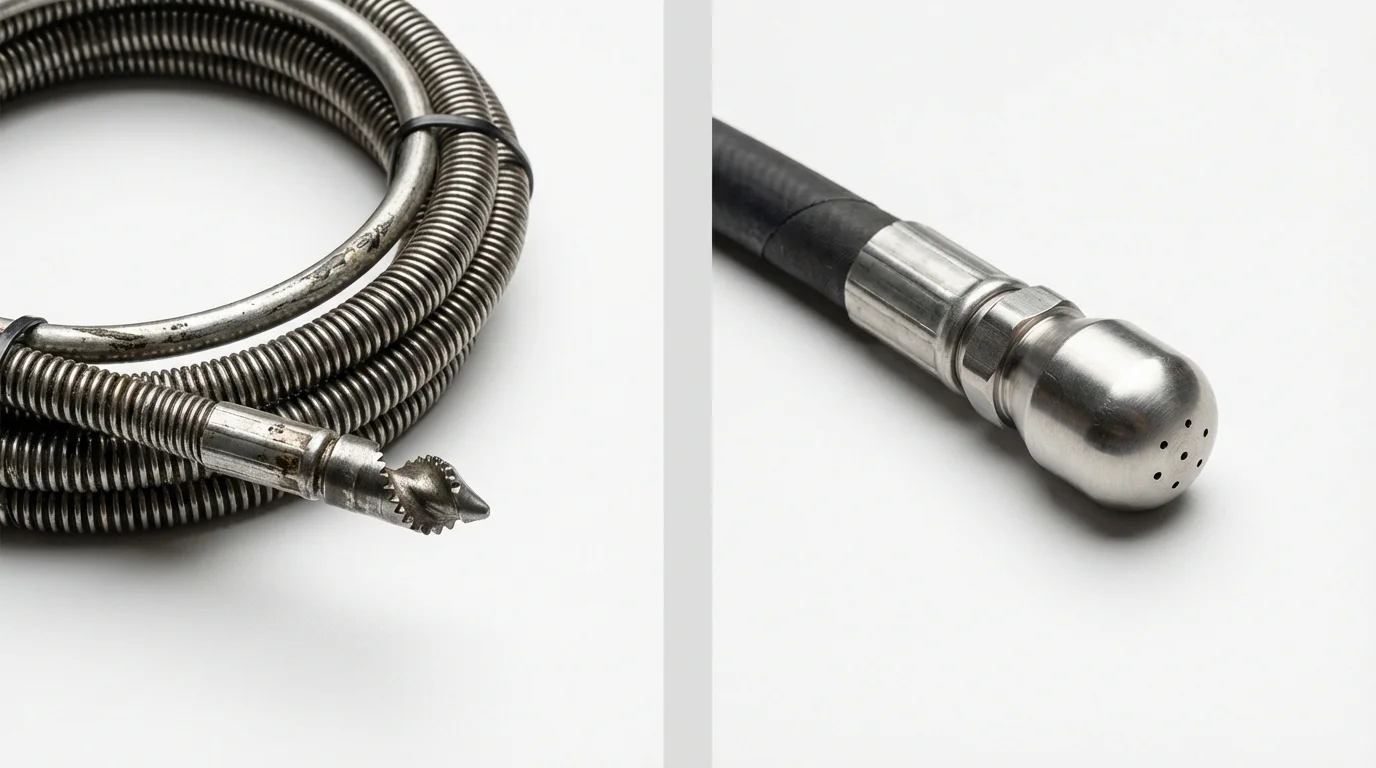 Drain snake cable and hydro jetting nozzle used for drain cleaning in Masury, OH