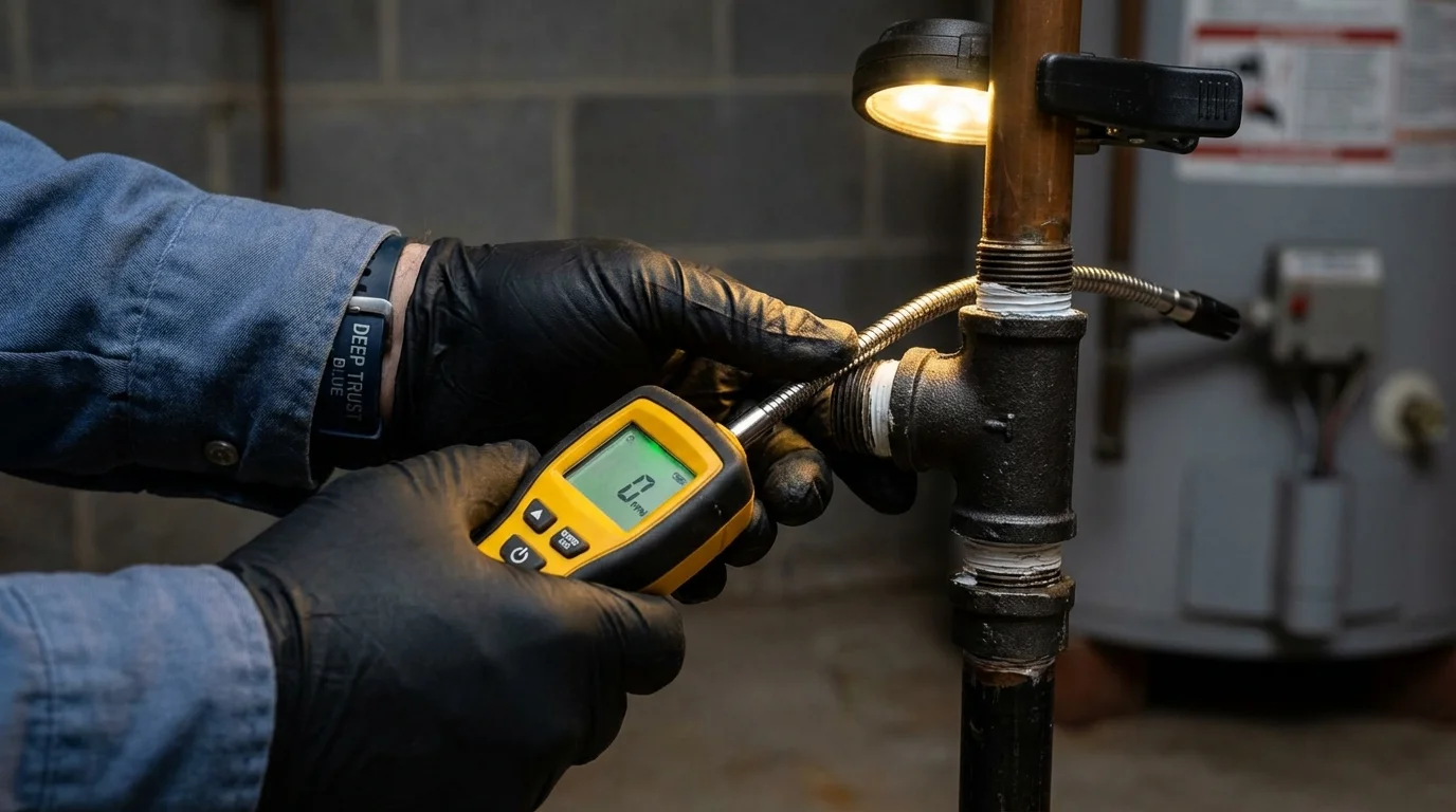 Gas leak detection with electronic sniffer by Johns Plumbing LLC in Masury