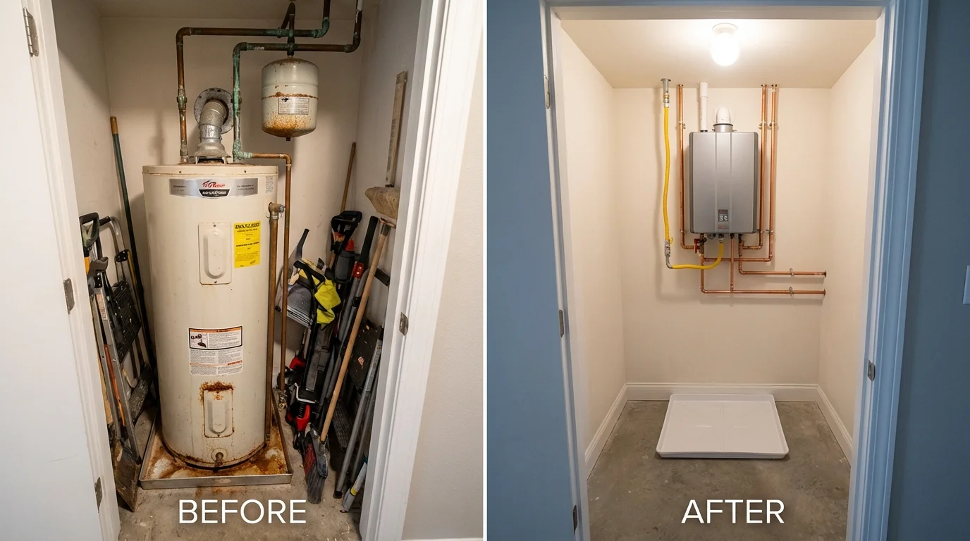 Tank water heater versus wall-mounted tankless unit comparison for Masury, OH homeowners